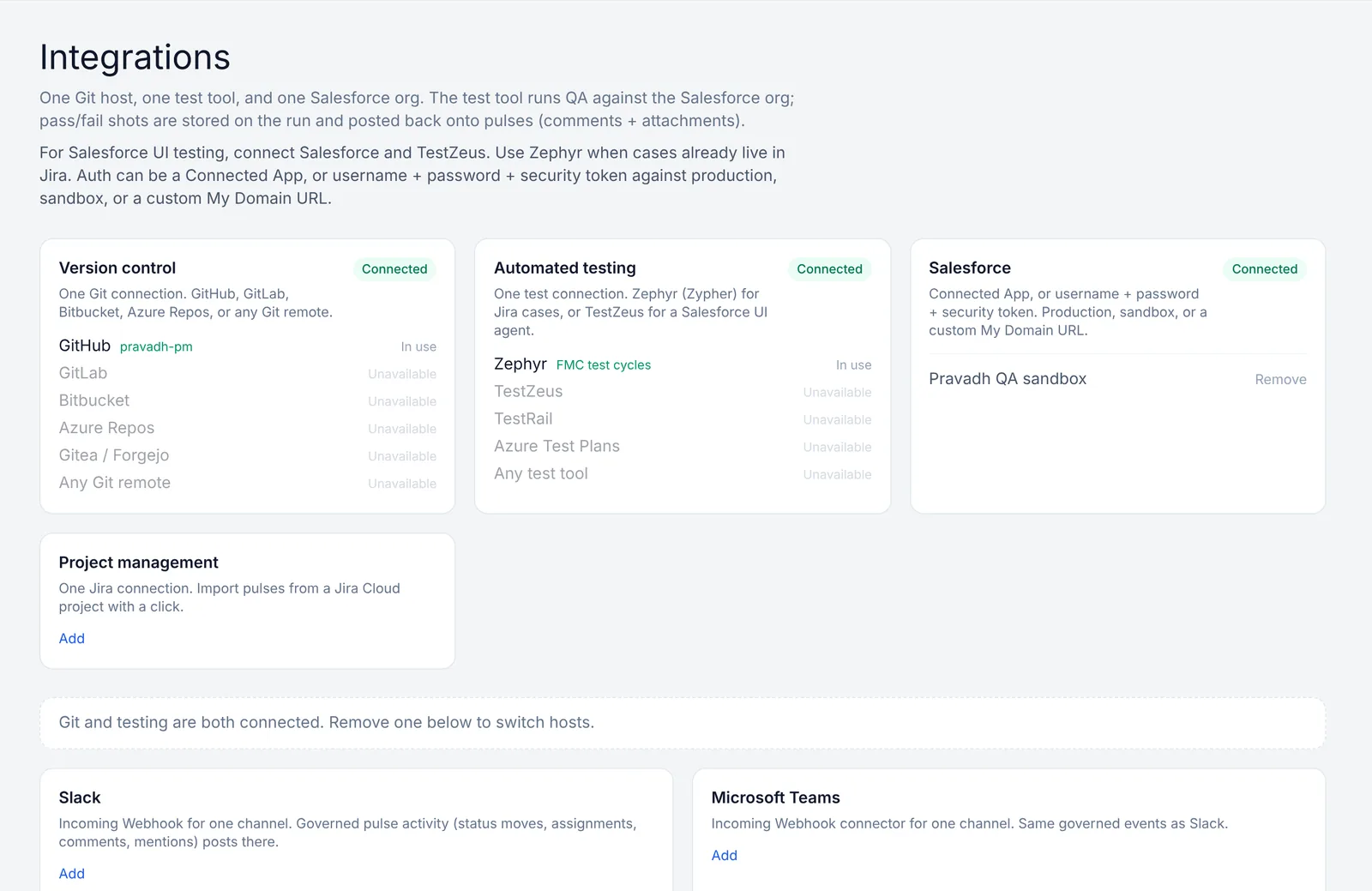 Git, Jira, Salesforce, Slack, Teams