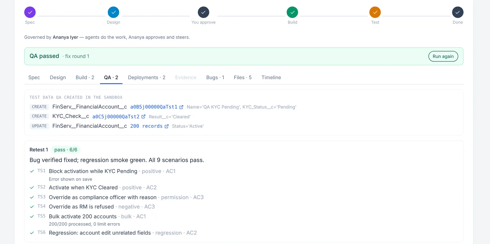 Tests, test data, screenshots, and a bug loop